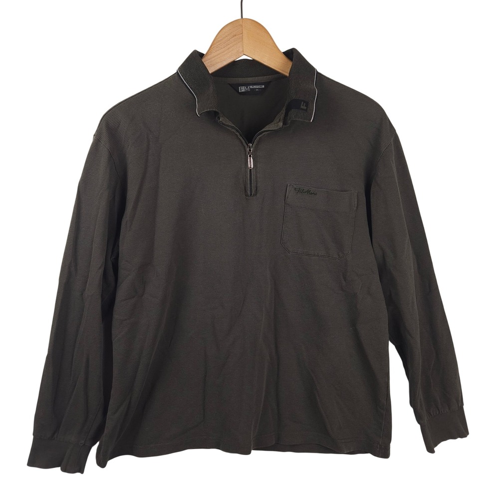 Fil More Men's Long Sleeve Quarter Zip Polo Shirt Size 95 (S) Olive Green Cotton
